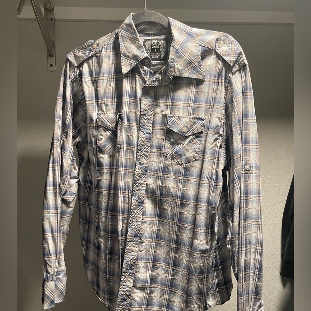 Blue / white / grey plaid long sleeve shirt eighty eight
